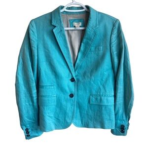 J.Crew Linen Blazer Size 6 Turquoise Teal Lightweight Workwear Classic Minimal